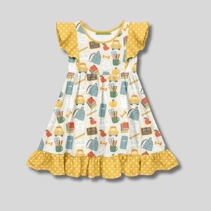 Girls School Yellow Polka Dot Ruffle Dress New With Tags!